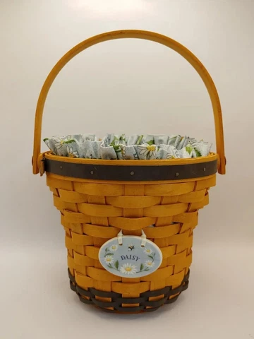 Longaberger 1999 May Series Daisy Basket W/ Fabric Liner & Plastic Protector Cover