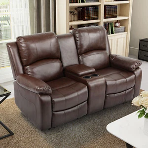 Loveseat Recliner Manual Double Sofa Home Theater Seating with Storage Console. - Picture 1 of 11