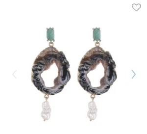 $170 Carolee Mixed stone & Freshwater Pearl Hoop Earrings X247-1 - Picture 1 of 11