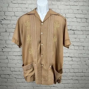 Guayabera Guaya Teca Salmon Pink Embroidered Short Sleeeve Button Up Size XL - Picture 1 of 11