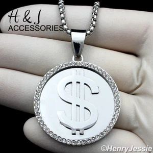 18-36"MEN Stainless Steel 3mm Silver Box Chain CZ Dollar Sign Pendant*AP110 - Picture 1 of 9