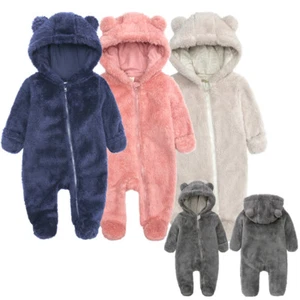 Newborn Baby Boy Girl Ear Hooded Romper Jumpsuit Bodysuit Outfit Winter Clothes - Picture 1 of 38