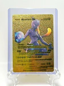 Mewtwo Cut Error Dark Nova GX Gold Foil 2020 Pokemon Card Basic Fan Art Miscut - Picture 1 of 8
