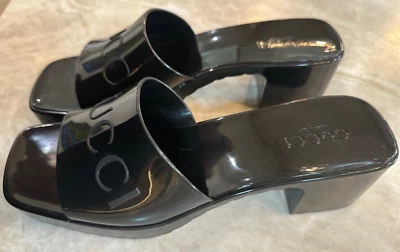 New Gucci Black Rubber Sandals Jelly Slides Heels Women’s Euro 41, US 10.5 - Image 1 of 4