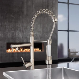 Brushed Nickel Kitchen Faucet Swivel Spout 1 Hole Sink Pull Down Spray Mixer Tap - Bild 1 von 10