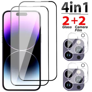 For iPhone 14 13 Pro Max 12 Pro Full Tempered Glass Screen Camera Lens Protector - Picture 1 of 20