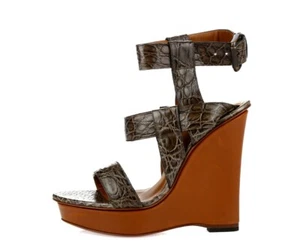 Bottega Veneta Brown Snake Print Patent Leather Strappy Wedges Sandals Size 38 - Picture 1 of 6