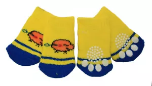 4pcs Bird Design Anti-Slip Dog Yellow Socks for Clean Comfy Paws Pet Cat Puppy - Picture 1 of 4
