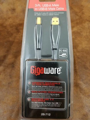 New Gigaware 26-712 3-Ft USB A Male To USB-B Male Cable - Image 1 of 2