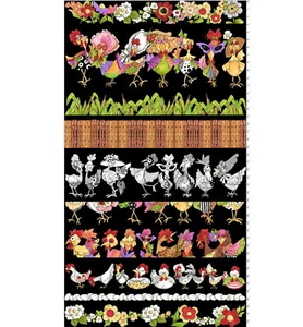 Chicken Chique Stripe Fabric 22" Length Rooster Black Cotton Loralie Designs - Picture 1 of 1