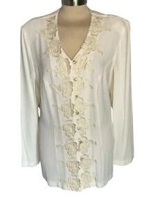 Willow Ridge Size 14 Ivory colored top/tunic with floral design, rayon blend - Bild 1 von 7