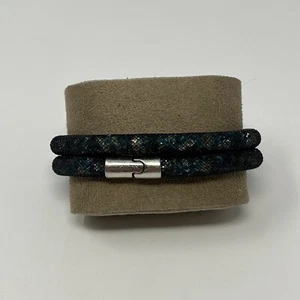 Swarovski Crystal Bracelet Choker Dark Black Blue Stardust Double Wrap Signed - Picture 1 of 9