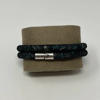 Gargantilla Pulsera Cristal Swarovski Negro Oscuro Azul Polvo de Estrellas Doble Envoltura Firmada Foto 1 de 4