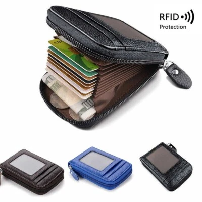 Cartera para Hombres Portatarjetas de Crédito Cuero Genuino Bloqueo RFID Cremallera Bolsillo Delgado Foto 1 de 4