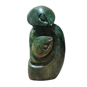 Mutter Kind Schnitzerei Skulptur Simbabwe Edelstein Speckstein Shona Stein ? Grün - Bild 1 von 11