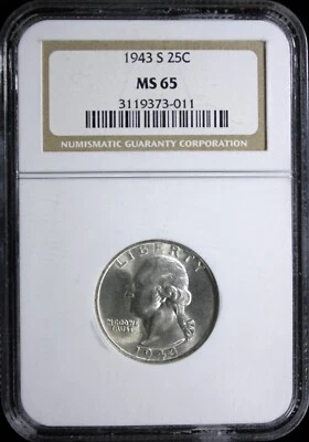 1943-S Washington Quarter Silver 25C NGC MS 65 (2431344) - Image 1 of 4
