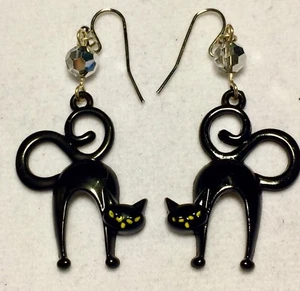 Stainless Steel Black Cat Earrings - Picture 1 of 4