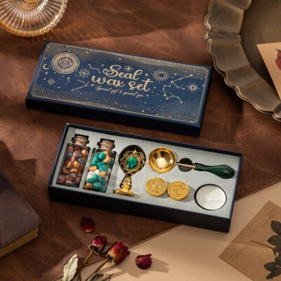 Kit de sellado de cera con sello de 3 piezas y botella de cuentas de cera T4S5 Foto 1 de 4