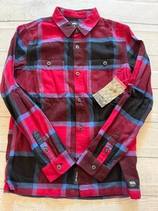 Vans Button Down Shirt Youth Kids Boys Medium 10-12 New Larkspur Plaid Flannel - Picture 1 of 5