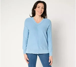Attitudes by Renee Cotton Sweater with Wash Effect Arctic Sky,Small A676014 - Picture 1 of 1