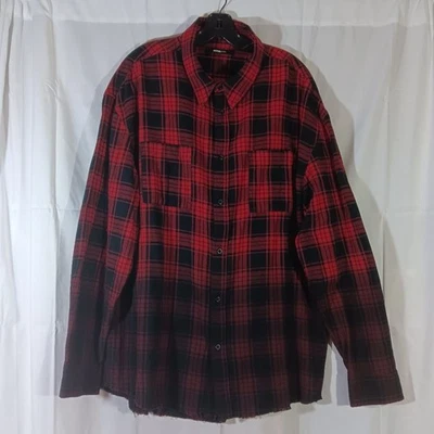Fashion Nova новый с Ярлыками Мужские XL фланелевая рубашка закат Dip краситель красный черный клетку - Изображение 1 из 4