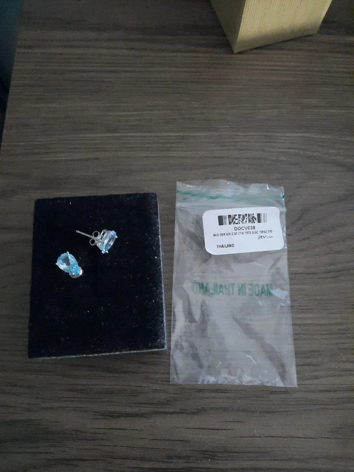 Brand New JTV#DOCV038:Rhodium over sterling teardrop glac topaz stud earrings - Image 1 of 1