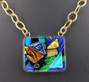 Barbie Koncher 925 Sterling Silver Dichroic Glass Pendant on Oval Link Necklace - Picture 1 of 11