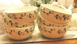 Rare Vtg Set Of 6 St Nicholas Square Holly Jolly 3D Oatmeal Bowls 4½" Excellent  - Picture 1 of 10