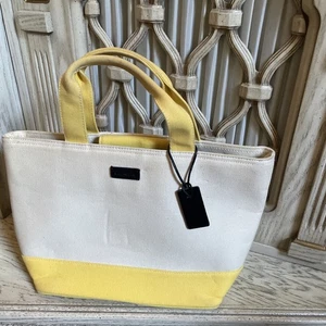 Cee Klein Yellow & White Canvas Shopper Tote Bag Purse Preppy - Picture 1 of 10