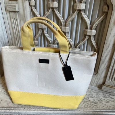 Cee Klein Yellow & White Canvas Shopper Tote Bag Purse Preppy - Image 1 of 4