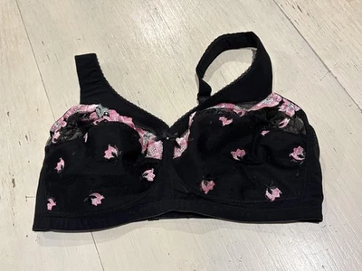 Sujetador Glamorise Mujer 38D Negro Rosa Floral Bordado Encaje Soporte Sin Alambres Foto 1 de 4