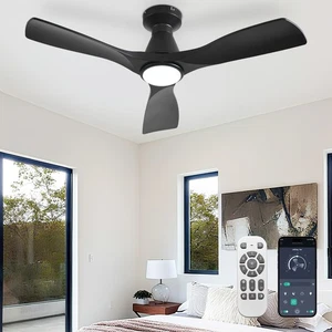 42" Ceiling Fan with Light: Black 3 Blade with Remote APP Control Ultra Quiet - Picture 1 of 9