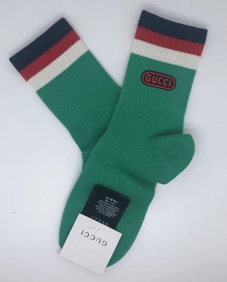 Meias verdes Gucci com listras azul branco vermelho tamanho 7 - Imagem 1 de 2