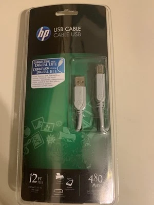 Monster HP USB 2.0 Cable A Male to B Male 12' Grey Printer Camera Sync Data NIB - Image 1 of 4