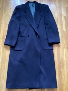 Vintage Perry Ellis 46R Solid Navy Blue Overcoat,Heavyweight Wool,Flaw Button - Picture 1 of 6