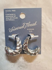 Croissant Textured Hoop Earrings Universal Thread Silver Colored - Picture 1 of 3