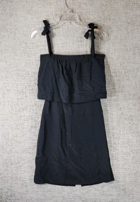 Madewell 100% шелк наложение платье без рукавов женщин 4 черный галстук ремни NWI - Изображение 1 из 4