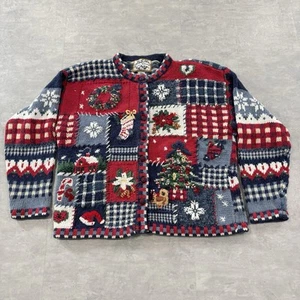 Vtg Heirloom Collectibles Ugly Christmas Sweater Cardigan Women Large Heavy Knit - Picture 1 of 18
