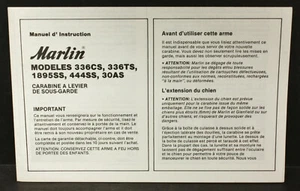 Marlin Models 336CS,336TS,1895SS,444SS,30AS Instruction Manual (French Version) - Picture 1 of 4