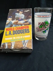 2PC LOT VINTAGE KIRK GIBSON VIN SCULLY 1988 DODGERS WORLD SERIES GLASS +VHS TAPE - Picture 1 of 6