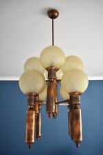 Atomic Mid-Century Copper Chandelier with Eight Textured Glass Shades