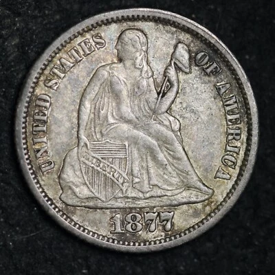 1877 Seated Liberty Silver Dime CHOICE AU+/UNC FREE SHIPPING E165 AFX - Image 1 of 2