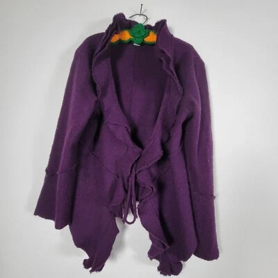 Marisa Christina Womens Purple Wool Ruffled Cardigan Sweater Large Tie-Front - Image 1 of 4