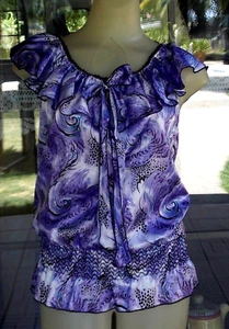 Tomatogirl Summer Blouse Satiny Ruffle Trim Sz. S 36" Bust - Picture 1 of 4