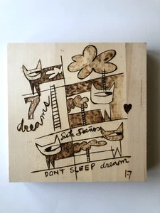 Arte Original de José Antonio Torres - Siete Sueños - Sueños - Gatos - Madera - Perú - Imagen 1 de 9