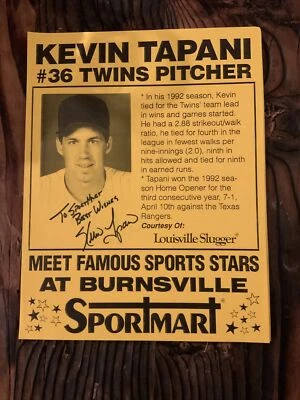 凯文·塔帕尼明尼明尼苏达双城队亲笔签名文件体育用品美国职棒大联盟 — 第 1/3 张图片