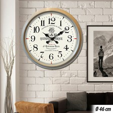 Vintage Wand Uhr beige Holz Optik Glas Zeit Anzeige Ess Zimmer Deko Schriftzug