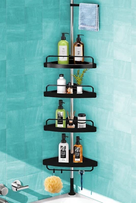 4 Tiers Shower Corner Pole Caddy Shelves Telescopic Bathroom Wall Storage Rack - Image 1 of 4