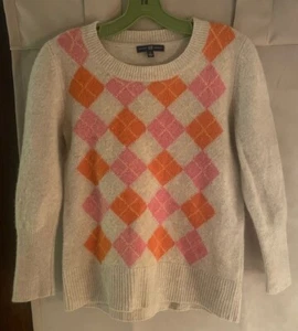 Girls Size L Gap Sweater Tan with Pink and Orange Argyle - Picture 1 of 3
