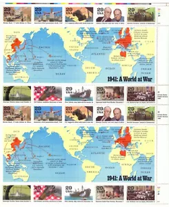 US 2559 WWII A World At War, Complete sheet/20, full margins, Mint OG NH - Picture 1 of 1